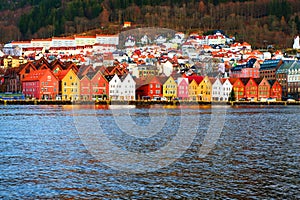 View of harbour old town Bryggen in Bergen, Norway during the morning