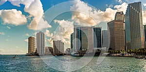 A view from the harbour towards Bayfront Park and downtown Miami