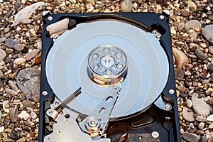 View of hard drive inside closeup