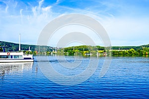 View of the Harkortsee and the surrounding landscape. Nature by the lake on the Ruhr.