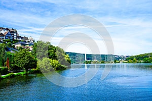 View of the Harkortsee and the surrounding landscape. Nature by the lake on the Ruhr.