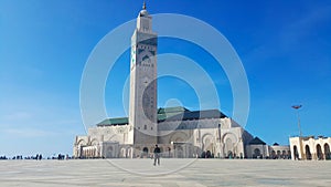 View of Hassan II Mosque against blue sky in Casablanca morocco