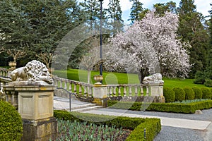 View of Hatley Castle gardens in Vancouver Island, Canada