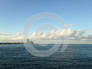 View of Haulover Park and Sunny Isles Beach from a Pier in Bal Harbour Beach in Miami.