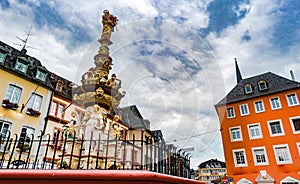 View of Hauptmarkt square in Trier, with historic fountain