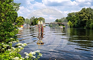 View of the Havel with boats and beautiful nature in Hennigsdorf near Berlin