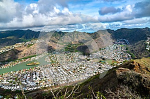View of Hawaii Kai from the summit of Koko Head. Oahu island in Hawaii