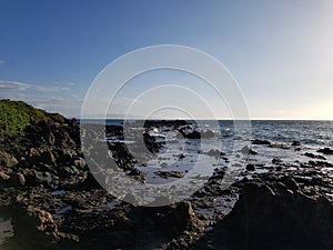 View of Hawaiian coastline and ocean