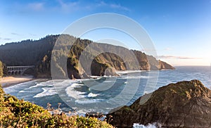 View from the Heceta Head lighthouse on the Oregon pacific coast line.