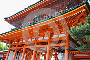 View of Heian Shrine main front gate in Kyoto, Japan.