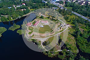 View from the height of the ancient Korela fortress, summer day. Priozersk, Russia