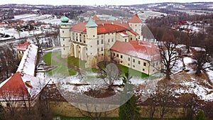 View from the height of the castle in Nowy Wisnicz in winter, Poland