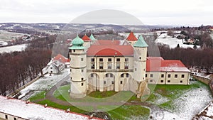 View from the height of the castle in Nowy Wisnicz in winter, Poland