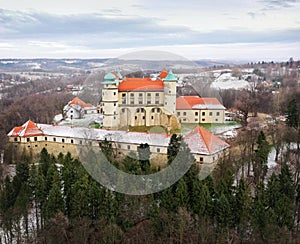 View from the height of the castle in Nowy Wisnicz in winter, Poland