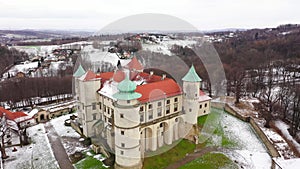 View from the height of the castle in Nowy Wisnicz in winter, Poland