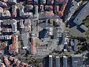 View from a height of the city of Pomorie with many cars, houses and hotels