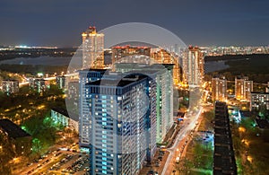 The view from the height on high-rise building on the outskirts of Moscow, in the night on the background of the river