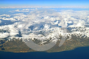 View from height of Lake Sevan and Caucasus Mountains