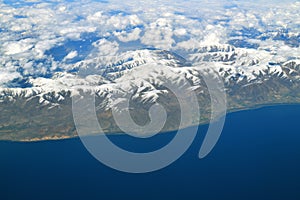 View from height of Lake Sevan and Caucasus Mountains