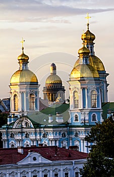 The view from the height of the Nikolsky Cathedral at sunset in