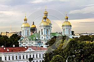 The view from the height of the Nikolsky Cathedral at sunset in