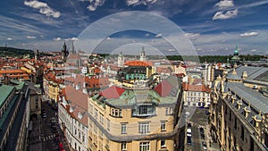 View from the height Powder Tower in Prague timelapse. Historical and cultural monument