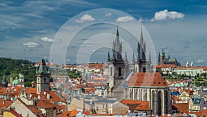 View from the height Powder Tower in Prague timelapse. Historical and cultural monument