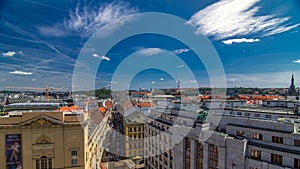 View from the height Powder Tower in Prague timelapse. Historical and cultural monument