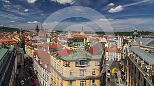 View from the height Powder Tower in Prague timelapse. Historical and cultural monument