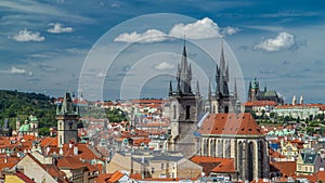 View from the height Powder Tower in Prague timelapse. Historical and cultural monument