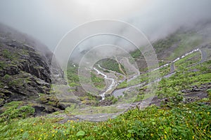 The view from the height of the trollstigen, Norway, selective focus photo