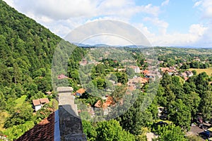 A view from a height of the village of Bran, where the famous Dracula\'s Castle is located. Transylvania. Romania