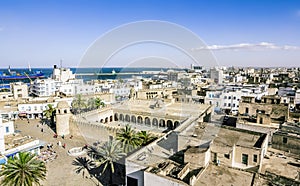 View from the heights over the port and the Medina of Sousse Tun