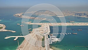 View from the heights on Palm Jumeirah in Dubai. Panorama of the coast of Dubai.