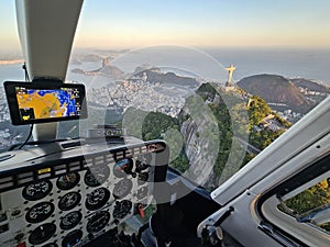 View from a Helicopter Cockpit to Rio de Janeiro Skyline - Brazil photo