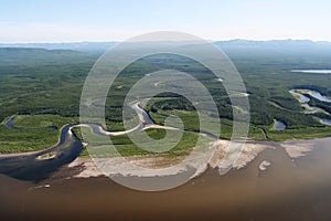 View from the helicopter on the river