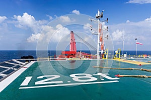 A view from a helipad or helideck for helicopter landing on board a construction work barge