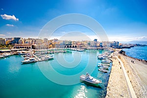 View of Heraklion harbour from the old venetian fort Koule.