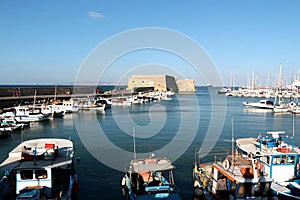 View of Heraklion harbour from the old venetian fort Koule, Crete, Greece