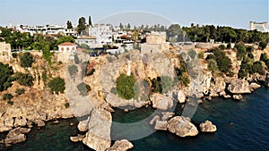 View on Hidirlik Tower and sea coast in Old city Antalya photo