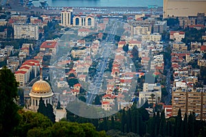 View on Hifa city and Mediterranean Sea from above photo