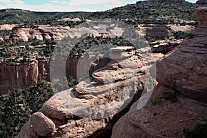 View down a red rock canyon in Colorado National Monument