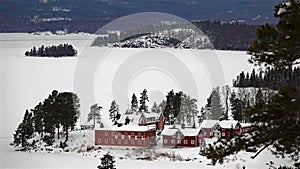 View from High Coast Bridge Hogakustenbron in winter in Sweden