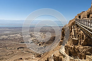 View from a high point of view over Mount Massada Israel