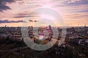 View of the city of Vienna with clouds and sunset