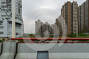 View of high-rise residential buildings from the elevated road in Shanghai photo