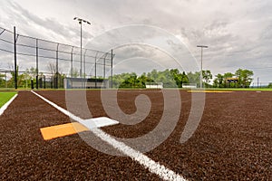 View of high school synthetic turf softball field