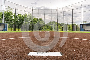 View of high school synthetic turf softball field