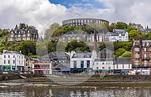 A view of the high street of the  town of Oban, Scotland from Oban Bay