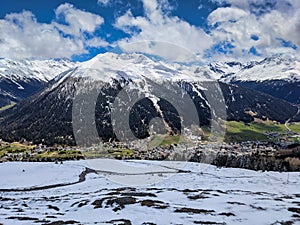 view of the highest city in europe davos. Fantastic view of the surrounding mountains and valleys.Jakobshorn.Spring time